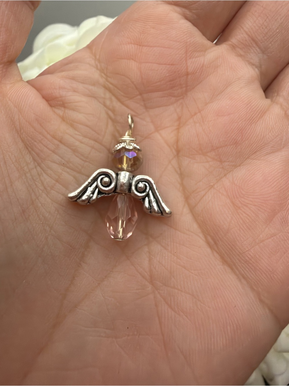 Angel Wing Crystal Pendant Necklace Charm - Pink